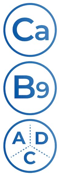 pictogram calcium, pictogram B9, pictogram vitamine A, D en C